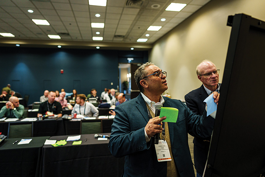 Conrad Leiva (left) and Jim Wetzel (right) engage workshop participants at SOUTHTEC 2023. (Photo credit: David Butler II)